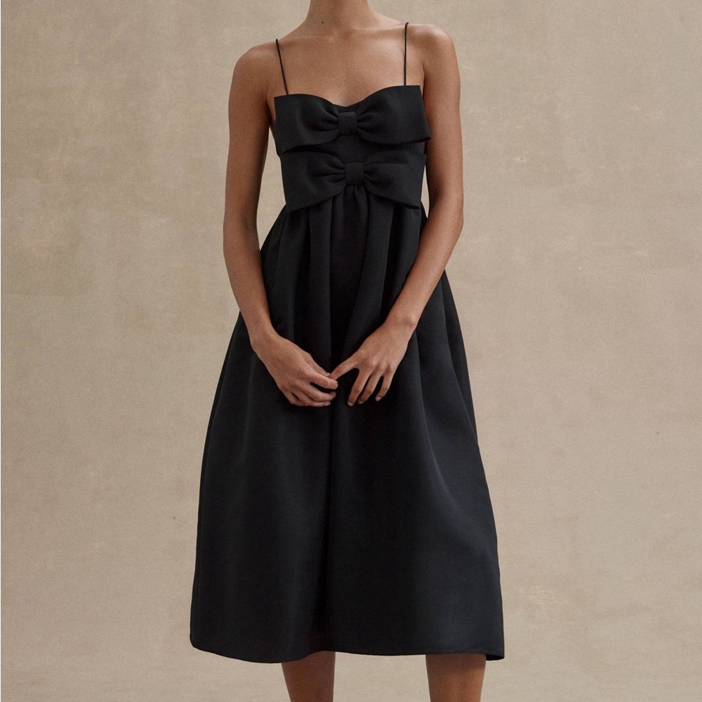 Sachin & Babi Sloane Taffeta Double-Bow Pleated Midi Dress Sz 10 Black Formal